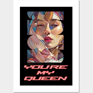 You're my Queen (pastel geometric shapes woman's face) Posters and Art